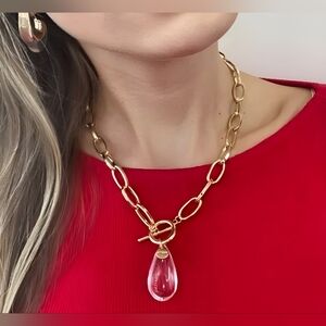 Womens Transparent crystal Gold Colored Water Drop Necklace